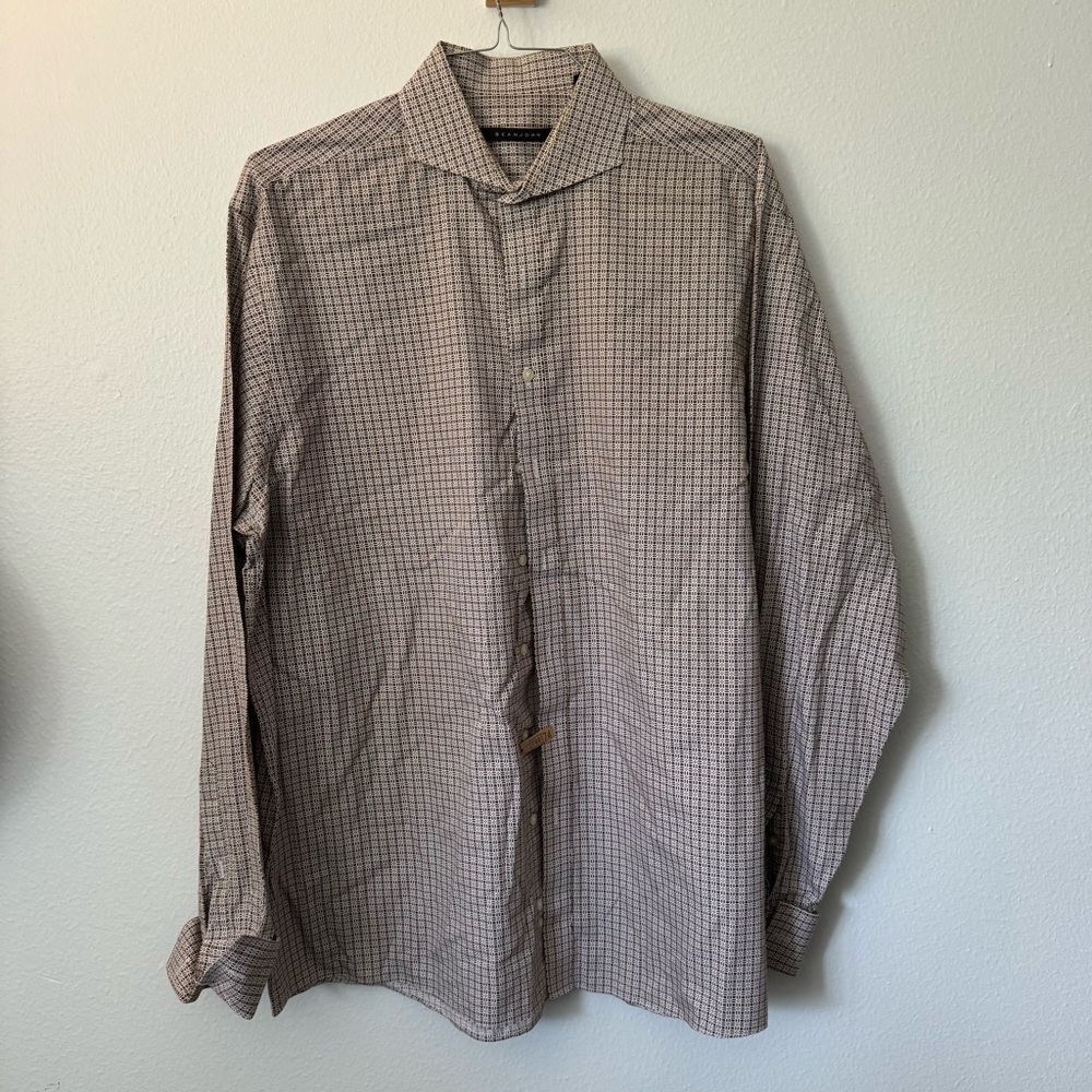 Sean John Men’s Dress Shirt - Size 18 TALL 38/39 - Brown Geometric Print $20